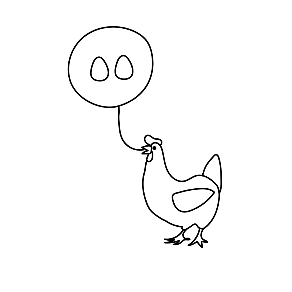 A modern chicken offering two eggs instead of one